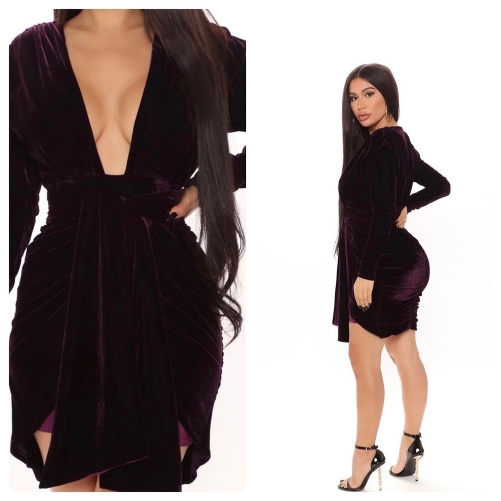 Fashion Nova Valencia Velvet Mini Dress in Eggplant (Purple) Sz. Medium NWT